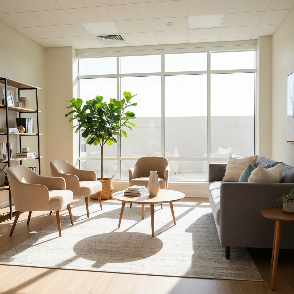 A bright, professional, and welcoming therapy office space.
