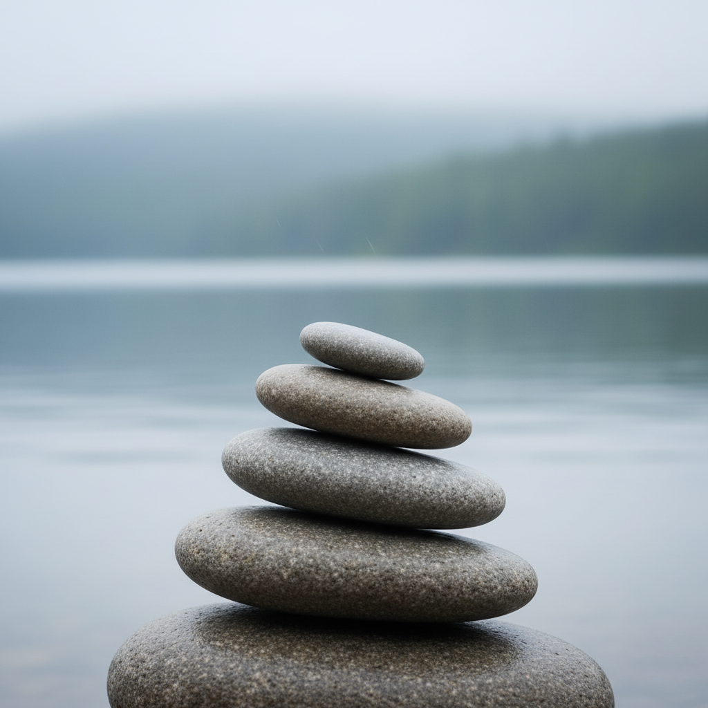 A calm, serene image of a smooth stone stack.