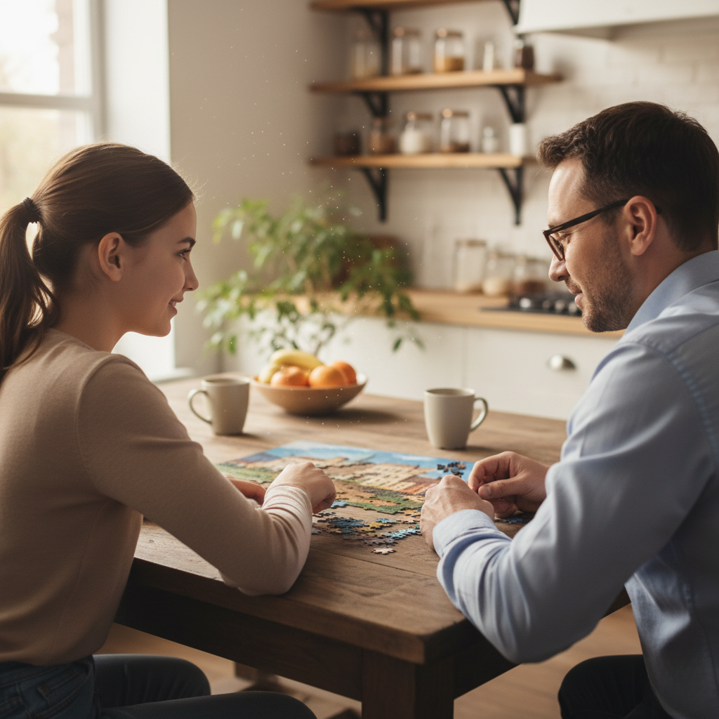A parent and child sharing a moment of quiet, positive connection.